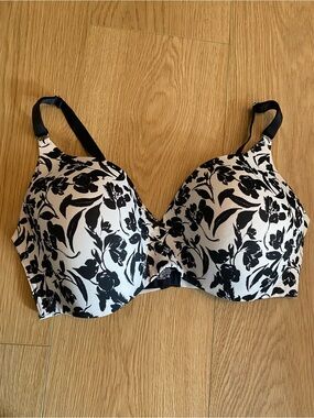 La Vie en Rose Sleekback Wireless Bra Black White Floral Size 40E / 90E